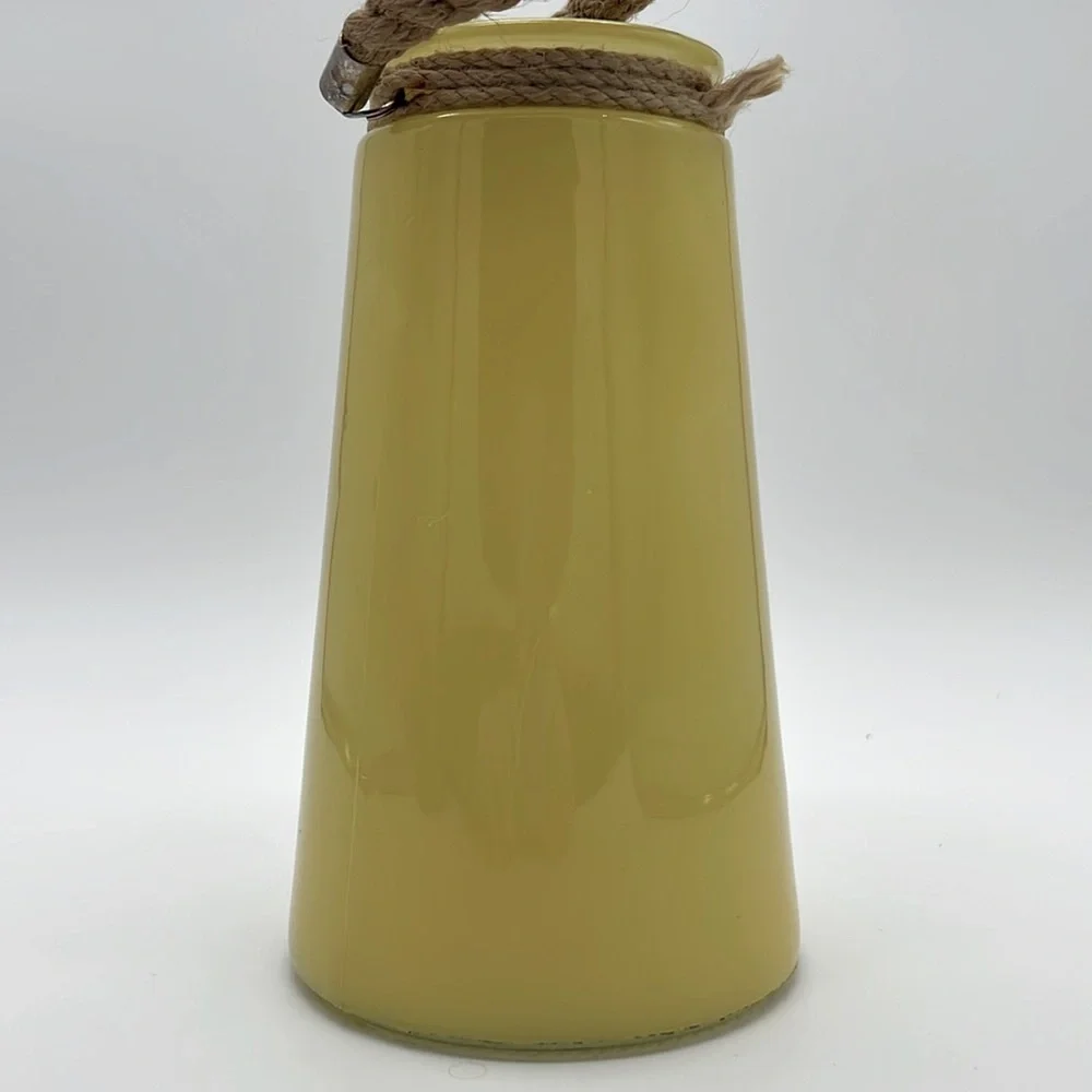 “Genuine & Crafted Original” Yellow Glass Jar/Vase with Rope Handle